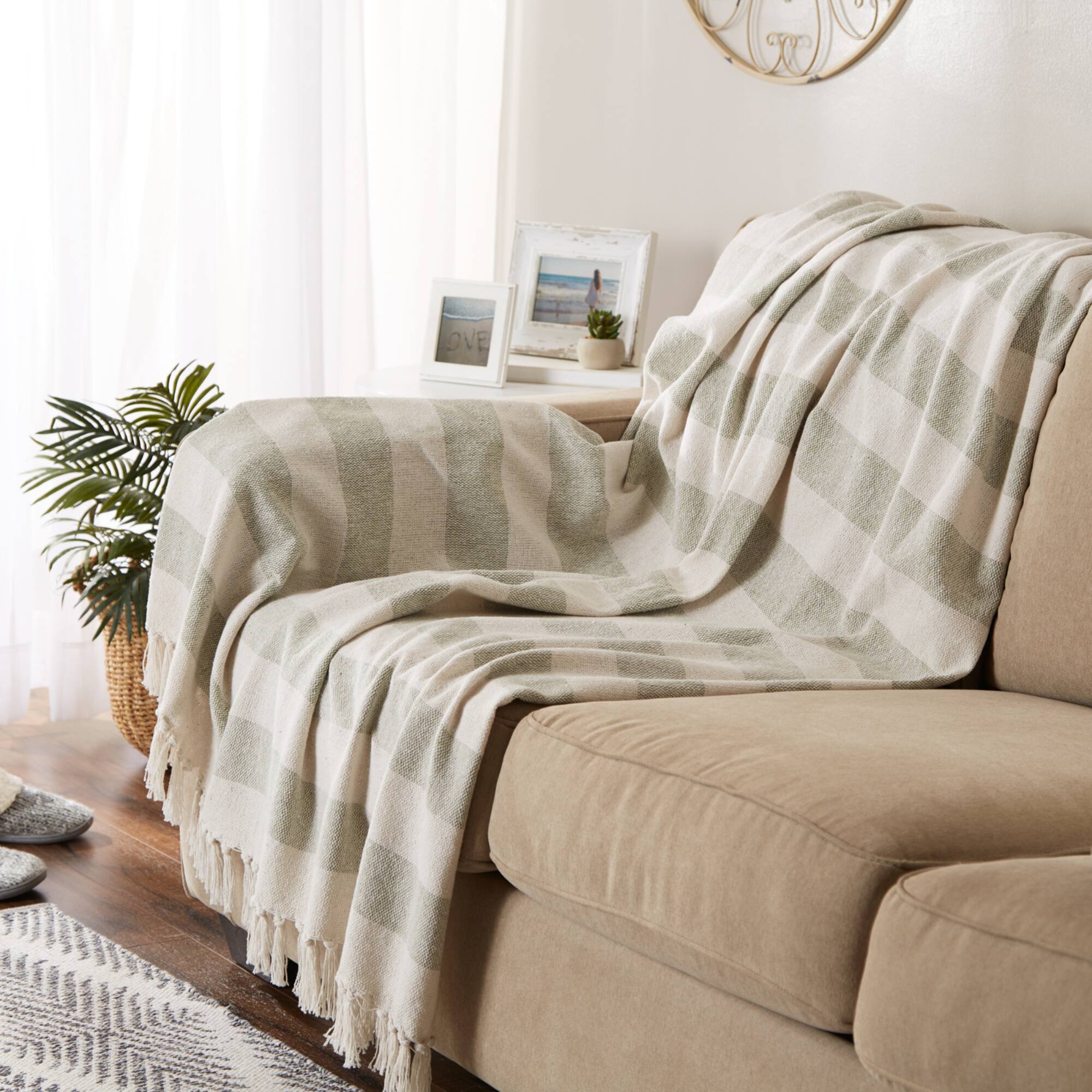 Artichoke / Off White Cabana Stripe Throw
